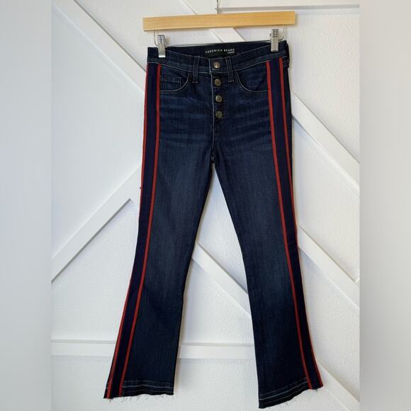 NWT Veronica Beard Carolyn Baby Boot Jean With Navy And RedTuxedo Stripes Sz 24 - Picture 2 of 15